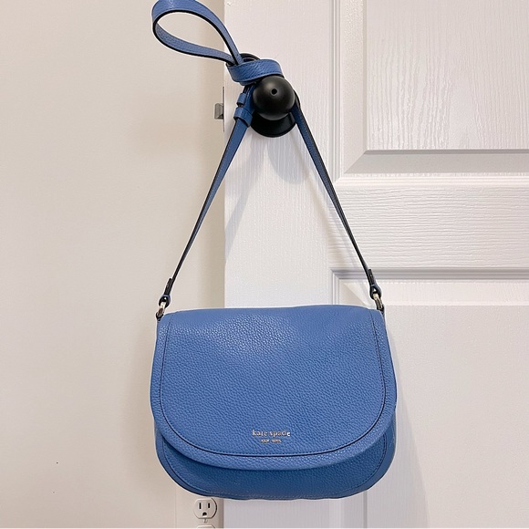 kate spade Handbags - Kate Spade Large Blue Leather Roulette Saddle Crossbody Bag Purse